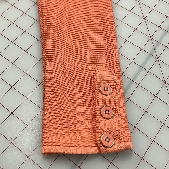 TALBOTS Coral/Peach Cotton Open Front Long Line 3 Button Cuff Knit Cardigan  MP - Picture 5 of 15